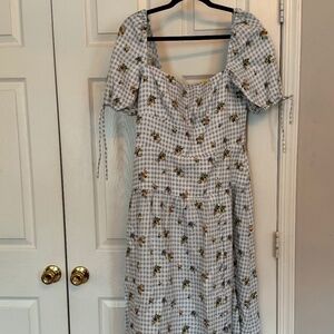 Reformation Kourtney Midi Dress – Blue Floral Gingham – Size 10